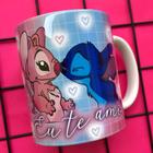 Caneca Personalizada Lilo e Stitch Namorados Meu Riso É Tão Feliz Contigo