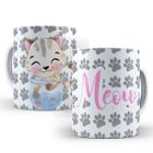 Caneca Personalizada Porcelana para Café Mãe de Gato Gatinha Gatinhos Preto