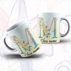 Caneca Porcelana Alfabeto Floral Glitter Personalizada Com Inicial E Nome Todas As Letras E Nome