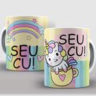 Caneca Porcelana Divertida Unicórnio Indiscreto Seu Cu