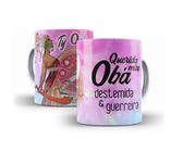 Caneca Porcelana Orixá Querida Mãe Obá Destemida e Guerreira