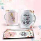 Caneca Porcelana Personalizada Alfabeto Floral + Caixinha de Presente Criativo (vários temas)