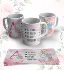 Caneca Porcelana Personalizada Alfabeto Floral + Caixinha de Presente Criativo (vários temas)