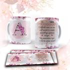 Caneca Porcelana Personalizada Alfabeto Floral + Caixinha de Presente Criativo (vários temas)