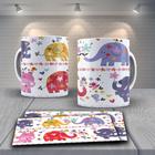 Caneca Porcelana Presente 325Ml Tema Elefante Colors Mod 2