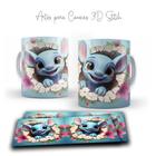 Caneca Porcelana Stitch Disney Floral 3D