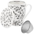 Caneca Porcelana Tampa Filtro Infusor Chá Tiny Flower 310ml