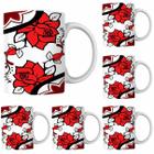 Caneca Porcelana Xícara de Café Rosas Vermelha Kit 4 Unid - PN