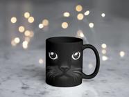 Caneca Preta Porcelana 325ml Halloween Gato Preto Terro