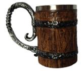 Caneca Resinada Barril Medieval Madeira Rustica Grande 600Ml