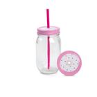 Caneca Rosa Tema de Pitaia com Tampa e Canudo 400ml para Refrigerantes Sucos e Refrescos