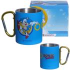 Caneca Sonic Aço Inox Azul Com Mosquetão Oficial Sega - Zona Criativa