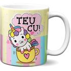 Caneca Teu Cu! Unicórnio Xingando Xícara Engraçada 325ml Porcelana Personalizada Humor Presente Dive