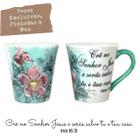 Caneca Tulipa Cônica Chá Café de Porcelana 190 ml Pintada à Mão Salmos Bíblicos Cre no Senhor AZALEIA SILVESTRE ROSA