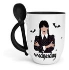Caneca Wandinha Com Colher Preta Porcelana Personalizada