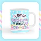 Caneca xícara Copo de Porcelana Cerâmica Versiculos O Amor é Paciente O Amor é Bondoso