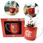 Caneca Xicara Porcelana Vermelha Premium 300ml Café Sigla CRF Time Flamengo Oficial - BRASFOOT