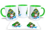 Canecas Verde de Porcelana Personalizadas Arvore de Natal - Estampa Sublimada