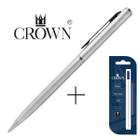 Caneta Crown Metal Hawai Esferográfica Luxo YW10089-S Cor Prata + Carga Extra Azul