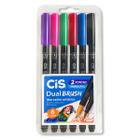 Caneta Dual Brush Pen Aquarelável Cis 6 Cores Fortes Pincel