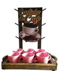 Cantinho Do Café 6 Xícaras 170ml Acrilícas Com Suporte E Bandeja De Madeira Coffee Rosa