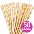 Canudo de Papel 25 50 100 200un Metalizado Dourado Prata Estrela Biodegradavel Para Doces Drinks