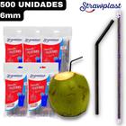 Canudo Flexível PP Sachê Coquetéis Long Drinks Preto Strawplast - 6mm - 500 Unidades