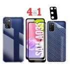 Capa Anti Impacto + Pelicula de Vidro 3D + Pelicula de Camera + Skin Fibra de Carbono p/ Galaxy A03S - XR