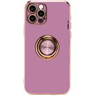 Capa Capinha iPhone 12 Pro Max Lilás Rose Luxo Anel Dourado Magnético Atras Dedo Feminina Brilho Case com Proteção de Câmera