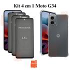 Capa Capinha Transparente para Moto G34 + Kit 3UN Película 3D de Vidro Privacidade Anti Espião