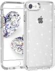 Capa compatível com iPhone SE 2020 (SE 2nd), capa para iPhone 7, capa de cristal à prova de choque de luxo Bling Glitter protetora rígida à prova de choque para mulheres e meninas iPhone 8, transparente com glitter