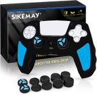 Capa de capa do controlador SIKEMAY PS5, capa protetora de silicone antiderrapante perfeitamente compatível com o controle dualsense do Playstation 5 com tampas de aperto de polegar 10 x (preto-azul)