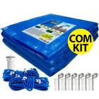 Capa de Piscina Azul CK300 5.5x5 Metros com Ilhós a cada Metro + Kit para Instalação