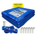 Capa de Piscina Azul Ck300 8.5x4.5 Metros Com Ilhós A Cada Metro + Kit Para Instalação