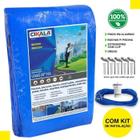 Capa de Piscina Azul CK300 8.5x5 Metros + Kit Instalação