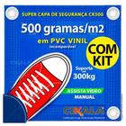 Capa de Segurança para Piscina 2x1 Metros CK500 Micras c/ Ilhós de PVC + Pinos em Alumínio + Buchas Brancas + Dreno + Corda