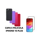 Capa De Silicone Aveludado Colorida E Pelicula 3D 9D Compativel Iphone 15 Plus Proteção Celular Capinha Case