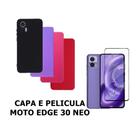Capa De Silicone Aveludado Colorida E Pelicula 3D 9D Compativel Moto Edge 30 Neo Proteção Celular Capinha Case