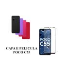 Capa De Silicone Aveludado Colorida E Pelicula 3D 9D Compativel Poco C55 Proteção Celular Capinha Case