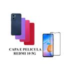 Capa De Silicone Aveludado Colorida E Pelicula 3D 9D Compativel Redmi 10 5G Proteção Celular Capinha Case