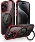 Capa de telefone Mobnano para iPhone 15 Pro Max com suporte preto/vermelho