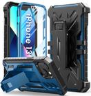 Capa de telefone SoiOS para iPhone 13-14 com suporte embutido azul