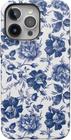 Capa Floral Casely Rose to Fame Azul e Branca para iPhone 15 Pro