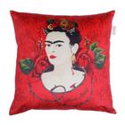 Capa Para Almofada Poliéster Frida Kahlo Face And Red Roses Vermelho 45 x 45 Cm