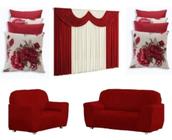 Capa pra sofa 2 e 3 lugares + 1 cortina paris 2x1,70 + 4 capas de almofada 2 lisa 2 florida