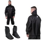 Capa Roupa Chuva + Polaina Galocha Vestimenta Vestuário Jaqueta Calça Pioneira Nylon Urban Preta Moto Motoqueiro