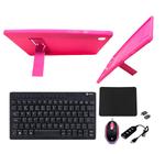 Capa Suporte Rosa +Teclado Mouse p/ Tablet A7 T500/T505 10.4 Kit transforma minicomputador