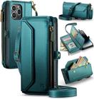 Capa tipo carteira crossbody, Strapurs, iPhone 14 Pro Max, azul e verde