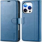 Capa tipo carteira TUCCH para iPhone 16 Pro 5G com 4 compartimentos para cartões azul claro