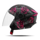 Capacete Aberto Feminino Rosa Flores New Liberty Flowers Viseira Cristal Brilhante